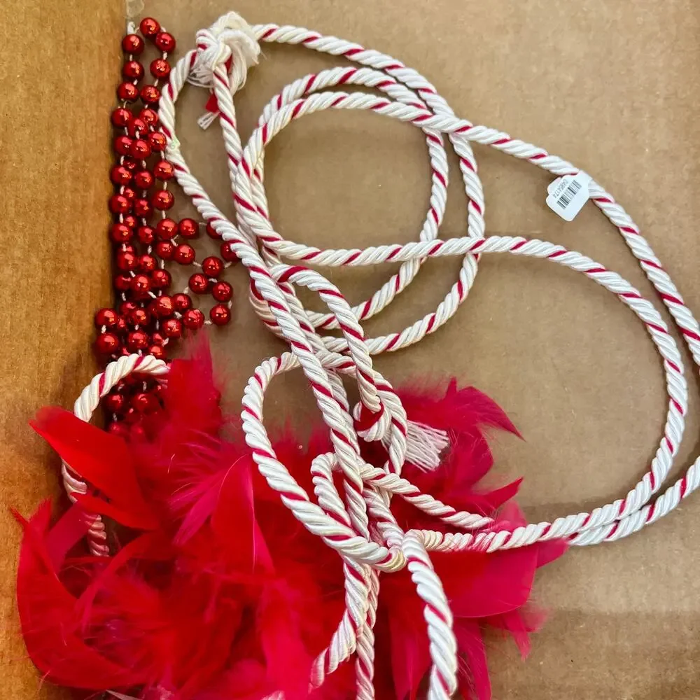 Red Craft Trim Destash Lot Artificial Floral Ribbons Beads Acrylic Embellishment